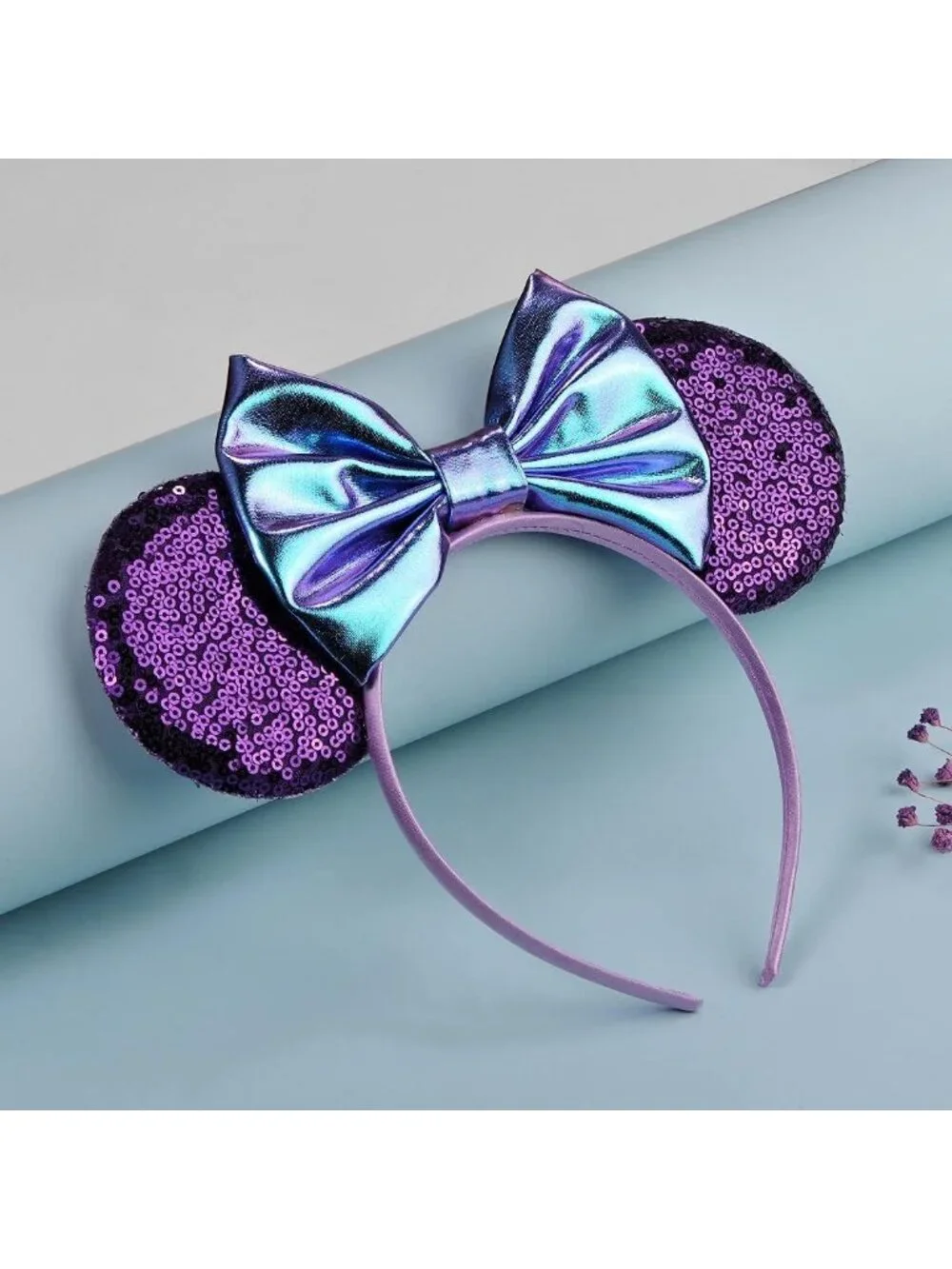 Women Purple Sequin Handmade Mickey Mouse Headband 2 Pieces